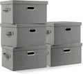Graciadeco Medium 15" 21 Quart Collapsible Stackable Storage Bins with Lids, 5 Packs Grey Foldable Fabric Closet Boxes Heavy-duty Linen Cube Baskets Container for Bedroom Office (15 x 11 x 8)