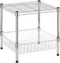 Whitmor 2-Wire Shelving Unit, Metal Storage Shelves, Stacking Shelf with Basket, Easy Assembly Home Organizer for Pantry, Kitchen, Garage, Plant