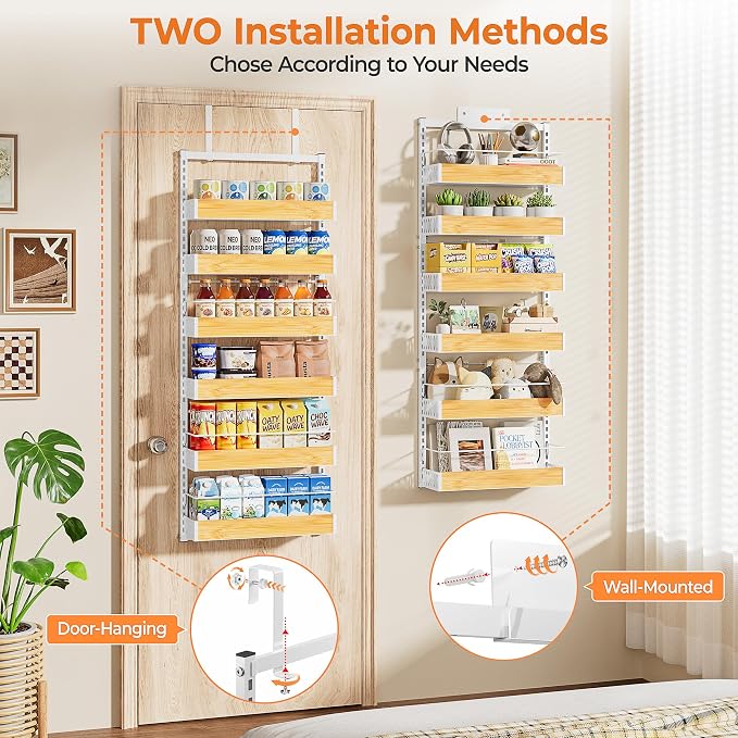6-Tier White Over the Door Pantry Organizer w/ Adj.Basket for Kitchen Home
