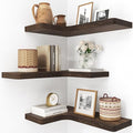 fuqing Floating Corner Shelves, Wall Shelf Set of 3, Shelves for Wall Storage, Solid Wood Shelves for Storage, Wall Mount Wooden Display Shelf for Bathroom Bedroom Kitchen Garage, Rustic Brown
