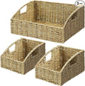 Rattan Storage Baskets, Handwoven Wicker Storage Bins with Built-in Handles, Storage Container Baskets for Shelves, Bedroom, Bathroom, Laundry Room or Kitchen(Green)
