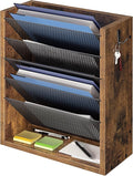Creso hom Mail Organizer Wall Mounted, Mail Sorter with 2 Key Hooks, 6-Slot File Organizer for Wall or Desk, Wood Letter Holder Envelopes Bills Accessories for Home Office, Rustic Brown