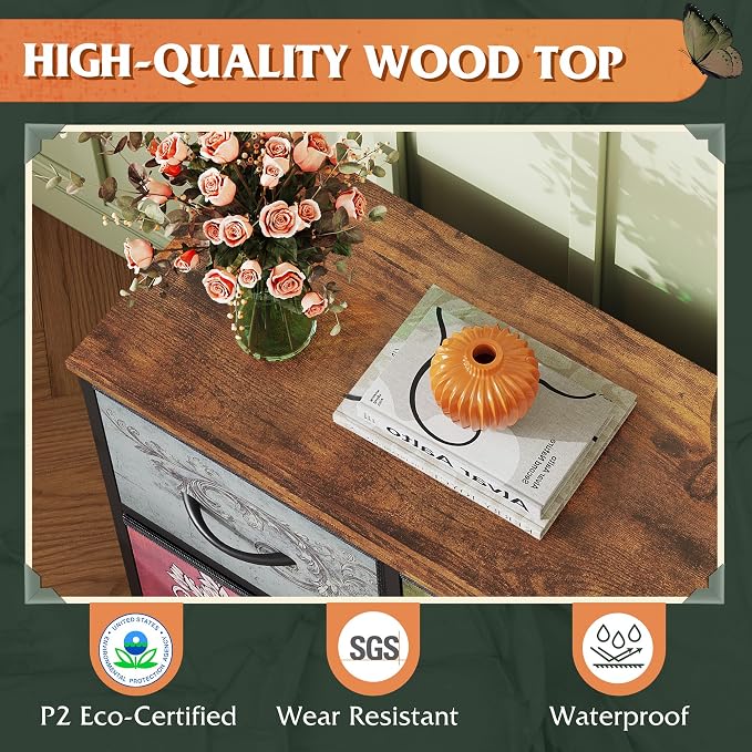 WLIVE Dresser for Bedroom with 5 Drawers, Wide Chest of Drawers, Fabric Dresser, Storage Organizer Unit with Fabric Bins for Closet, Living Room, Hallway, Pattern