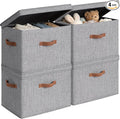 CHICVITA 4-Pack Large Storage Bins with Lids, Fabric Storage Boxes for Organizing, Decorative Storage Boxes with Handles for Clothes Toy, Grey