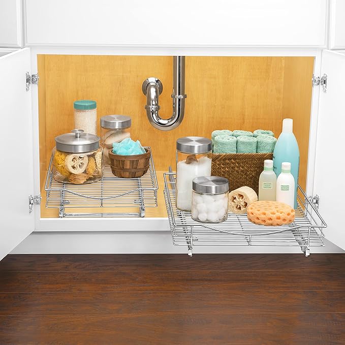 LYNK PROFESSIONAL® Pull Out Cabinet Organizer, 17" x 18" Slide Out Drawers for Kitchen Cabinets - Sliding Pull-Out Pantry Shelves – Home Shelf Organizers - Lifetime Ltd. Warranty, Chrome