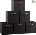 Ornavo Home 11x11 Foldable Fabric Storage Cube Bins, 6 Pack, Black | Collapsible Linen Shelf Basket Organizer; Leather Handles; Ideal Cube Storage For Closet