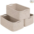 Goodpick Storage Baskets, 13 x 8 x 5 in, Closet Shelf Organizers for Gifts Empty Baskets for Shelves Dog Toy Basket Woven Baskets for Storage for Towels for Organizing 3 Pack, White & Brown