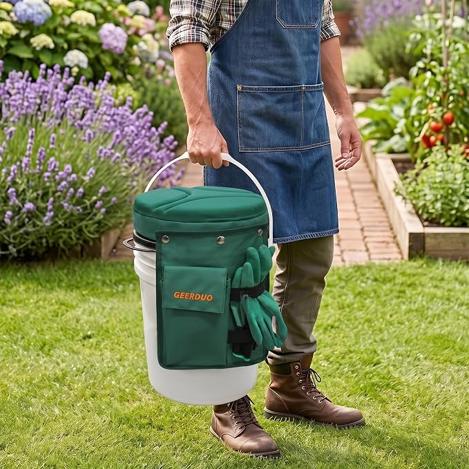 5 Gallon Swivel Bucket Seat Lid with Tool Organizer Bag, 360° Silent Rotating Padded Cushion (3" Thick), Waterproof Bucket Cover Stool for Gardening, Fishing, Hunting, Car Wash