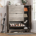 Shoe Cabinet Storage for Entryway with 3 Flip Drawers & Side Cabinet, Fluted Narrow Shoe Organizer with Wooden Leg, Freestanding Shoe Storage Hidden Shoe Rack Organizer for Front Door Entrance, Grey