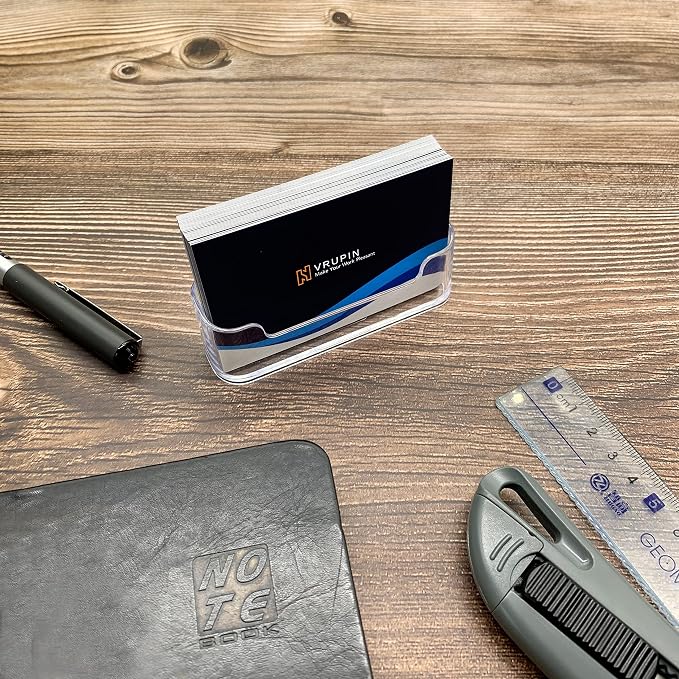vrupin Business Card Holder for Desk - 12 Pack Acrylic Business Card Holder , Fits 30-50 Business Cards Display Business Card Stand Desktop Business Card Holders for Exhibition