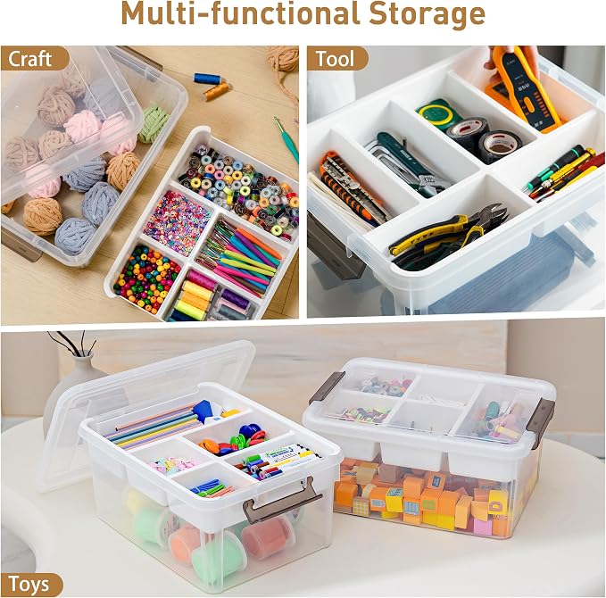 Citylife 17QT 2Packs Plastic Storage Box with Removable Tray Craft Organizers and Storage Clear Storage Container for Organizing Bead, Sewing, Playdoh, Markers, Tools, Coloring book