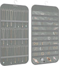 Double-Sided Hanging Jewelry Organizer for Necklaces Earrings, 1-Pack, Grey | Foldable 36 hooks & 40 clear pockets; swivel hook fits walls, doors & rods for earrings, bracelets, rings & small jewelry