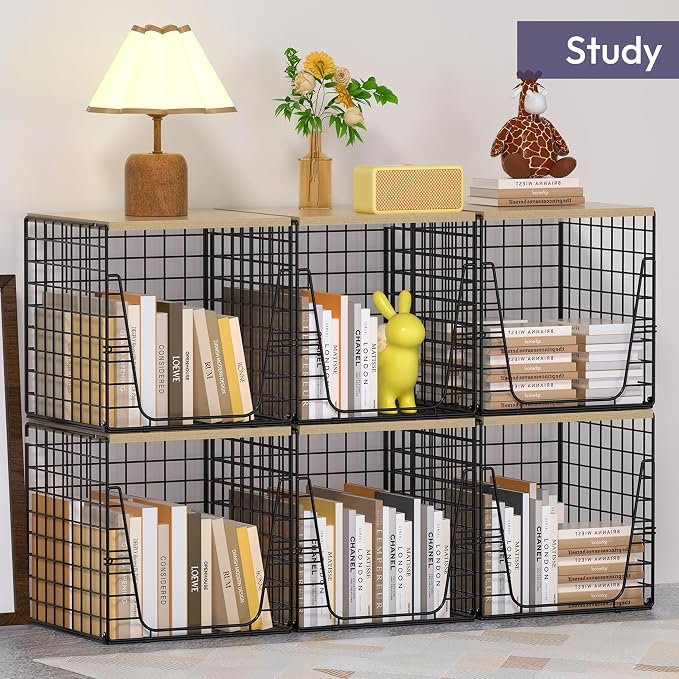 SWTYMIKI 3PCS Closet Organizers and Storage - Stackable Closet Basket with Wood Top Shelf, Clothes Storage Shelves, Clothes Drawer Bins for Wardrobe, Bedroom, Entryway, Black