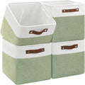 Patvingot Fabric Storage Cubes 11", 4 Pack, with PU Pull Handles,Foldable | For accessories on cube shelves or in closets; reinforced opening, pull-out access, folds flat when empty,white and green