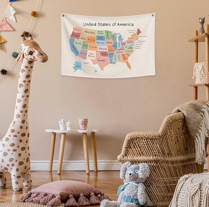 Classroom Wall Flag Decor-Teacher Gift-Inspirational Back to School Wall Banner Decor-Map Theme Education-Hanging Rectangular Canvas Banner for Classroom Teacher Office Reading Corner