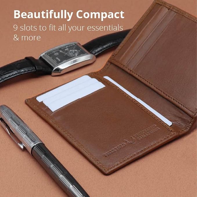 Minifold Men's Slim Leather Wallet with RFID Blocking Contactless Handmade, Minimalist and Slim, in Gift Box for Men