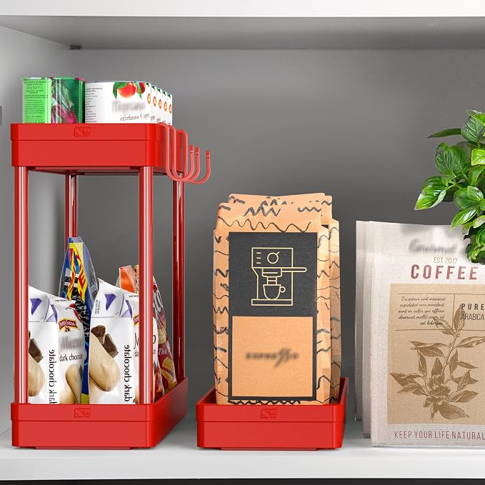 Simple Houseware 3-Tier Slim Rolling Cart w/Handle 5.5" Wx27.5 H, Red | Storage Cart for Narrow Space (5.5-Inch Wide) Kitchen, Bathroom, Laundry Room
