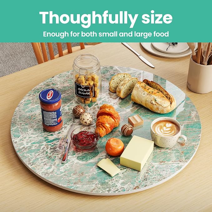 ZL ZELing 35.4" Lazy Susan Turntable – 360° Sinteredstone Silent Anti-Slip Turntable, Table Top Centerpiece for Kitchen, Pantry, Spice Rack, Refrigerator & Dining Table, Green