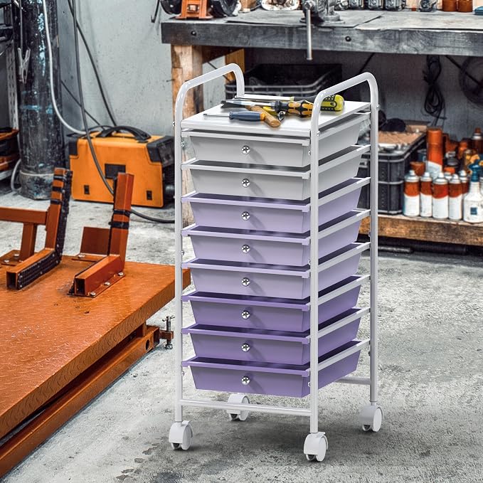 Simple Houseware 8 Drawers Rolling Utility Cart Art Craft Storage, Purple | 1-Column, 30.25" Height, Lockable Wheels, for School, Office, Art Craft, and Paper Storage