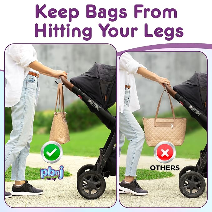 PBnJ Baby Foldable Stroller Hooks for Diaper Bags and Purses, 2 Pack | For Hanging Diaper Bags and Purses, Foldable Hooks, Stroller Accessories Organizer