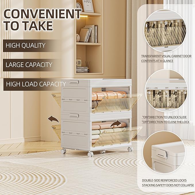 132 QT / 33 Gal Heavy-Duty Foldable Storage Cabinet - Dual Transparent Doors, 360° Industrial Wheels, Tool/Equipment Warehouse Storage