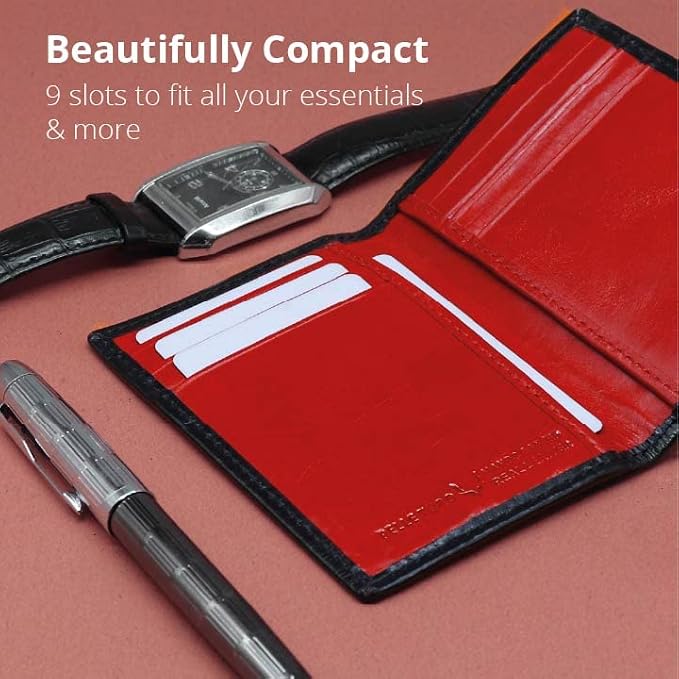 Minifold Men's Slim Leather Wallet with RFID Blocking Contactless Handmade, Minimalist and Slim, in Gift Box for Men
