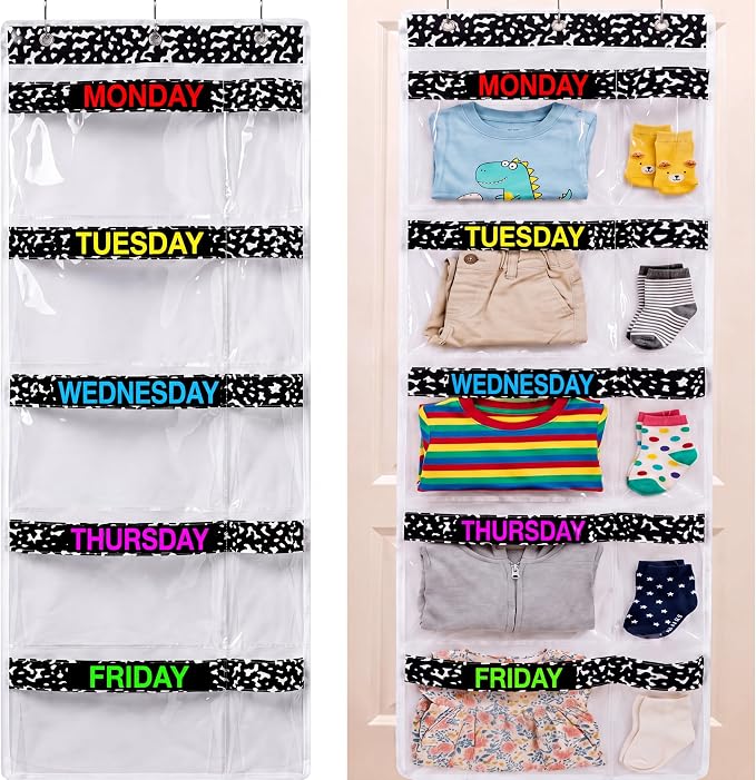 Back to School Weekly Clothes Organizer Notebook Design Decor | 5 Shelf, Hanging Closet Storage, Days of The Week Clothes Organizer, Oxford Fabric, Weekly Outfit Planner, Bedroom Dorm