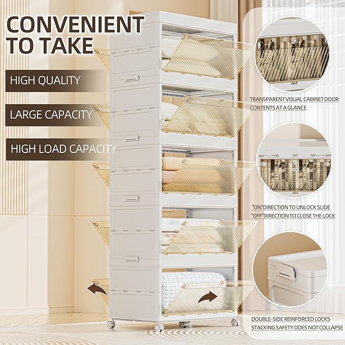 468 QT / 117 Gal Large Foldable Storage Cabinet with Wheels - Extra Capacity, Transparent Front & Back Doors, One-Pull Assembly, Silent Casters for Garage/Stockpile (PP Material)