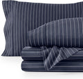 Bare Home Queen Sheet Set - Luxury 1800 Ultra-Soft Microfiber Bed Sheets - Double Brushed - Deep Pockets - Easy Fit - 4 Piece Set - Bed Sheets (Queen, Pinstripe - Midnight/White)