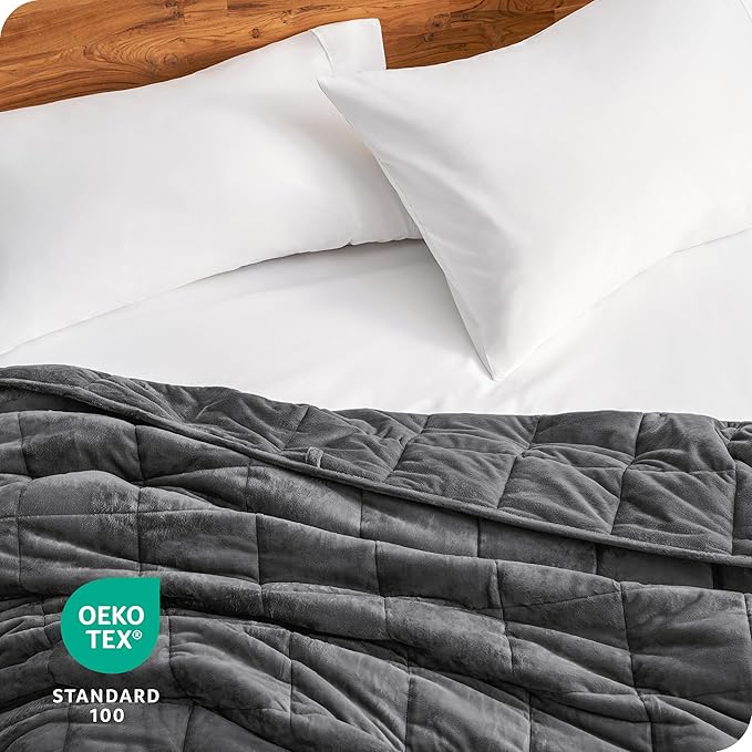 Bare Home Weighted Blanket Full or Queen Size 15lb (48" x 72") for Adults - Minky Fleece - Premium Heavy Blanket Nontoxic Glass Beads (Grey, 48"x72")