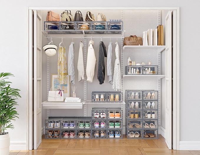 HOMIDEC Shoe Storage, 12 Pack Shoe Organizer for Closet, Shoe Boxes Clear Plastic Stackable Shoe Containers with Lids for Size 10
