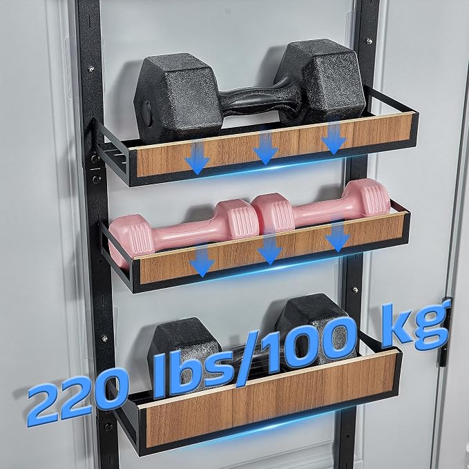 Fulifix Over The Door Pantry Organizer with Solid Wooden Baskets, 6-Tier Pantry Door Organizer Wall Mount, Metal Hanging Spice Rack Organization and Storage for Home, Kitchen, Cabinet