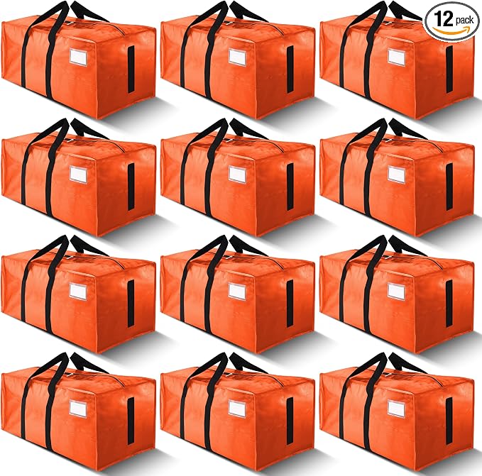 HOMESURE Supports 200lbs Heavy Duty Moving Bags - Strong Zipper & Wrap-Around Handles - Water-Resistant Storage Totes, Durable Alternative to Moving Boxes - 12 Pack - Orange