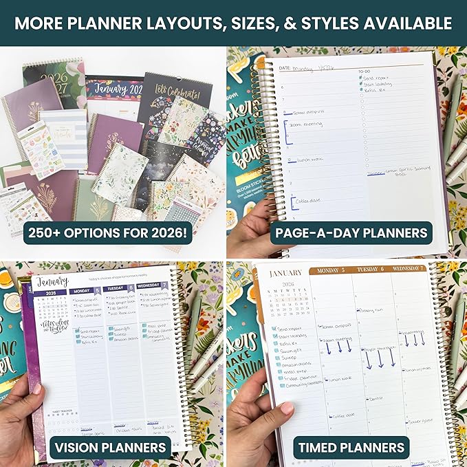 bloom daily planners 2026 Planner (January to December) - 8.5” x 11” Weekly & Monthly Dated Agenda Organizer Book with Stickers & Tabs - Flexible Soft Cover - Beige Bouquet