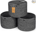 Small Rope Baskets for Storage, Baskets for Gifts Empty, Cute Round Woven Basket, Decorative Shelf Baskets 9.82×9.82×7.1", Cotton Toy Basket Storage Bins for Organizer 3 Packs Black
