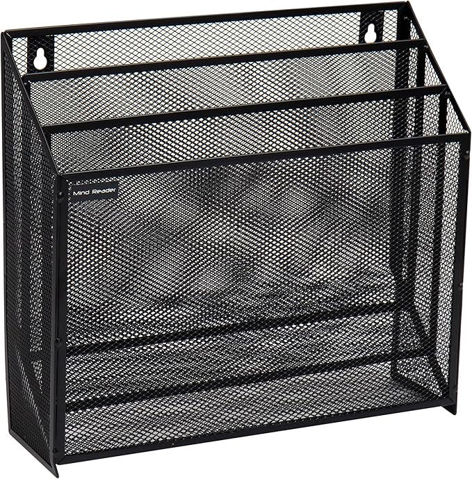 Mind Reader Vertical File Storage, Desktop Organizer, Wall Mount, Office, Metal Mesh, Black