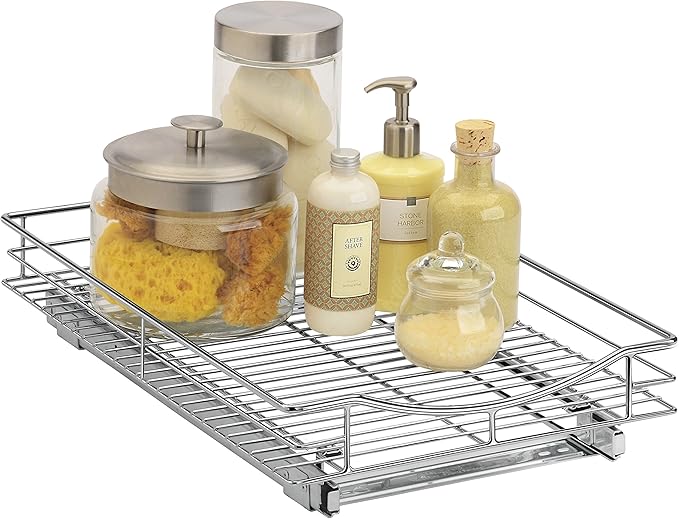 LYNK PROFESSIONAL® Pull Out Cabinet Organizer, 14" x 21" Slide Out Drawers for Kitchen Cabinets - Sliding Pull-Out Pantry Shelves – Home Shelf Organizers - Lifetime Ltd. Warranty, Chrome