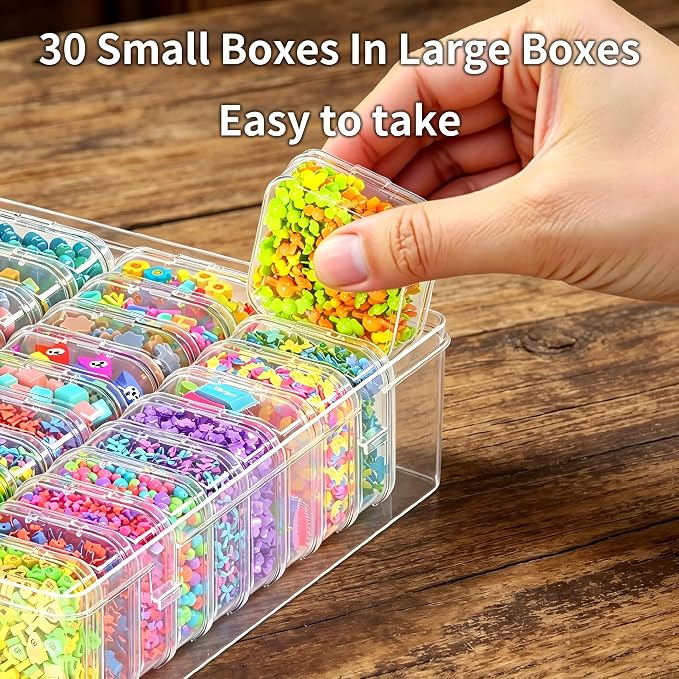 Bead Organizer Box, 31 Pcs Clear Plastic Storage Containers with Hinged Lids Mini Boxes for Jewelry Making, Crafts, DIY, Seed, Small Parts
