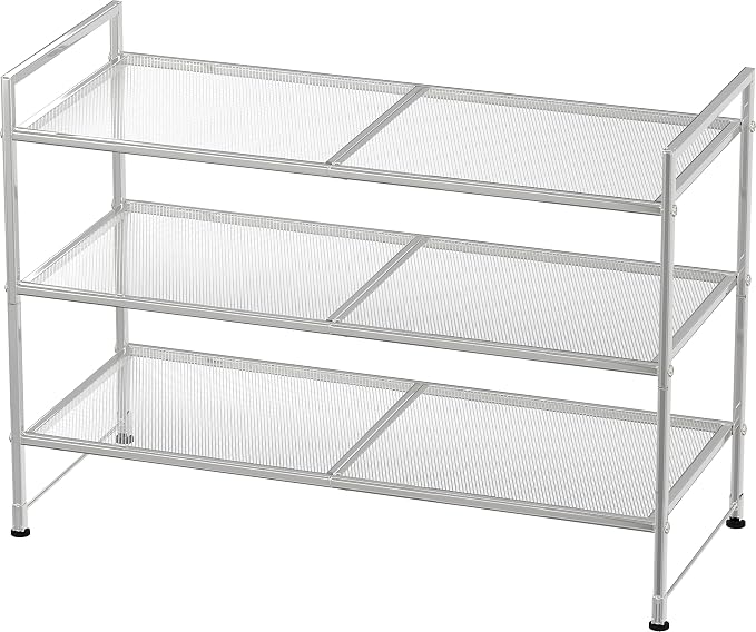Simple Houseware 3-Tier Stackable Mesh Shoe Rack, Silver