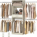 Unikito 96” Closet System, 8FT Walk in Closets Organizer Kit with 4 Extendable Hanging Rods and Drawer, Adjustable Wood Garment Rack, Sturdy Closet Insert, Easy Assembly, Max Load 1000 LBS, White Oak