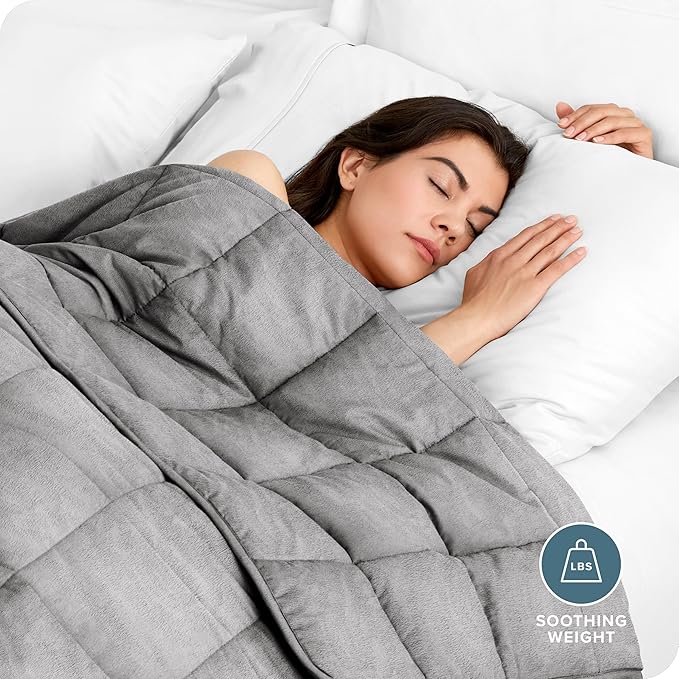 Bare Home Weighted Blanket Full or Queen Size 12lb (48"x72") for Adults - Minky Fleece - Premium Heavy Blanket Nontoxic Glass Beads (Light Grey, 48"x72")