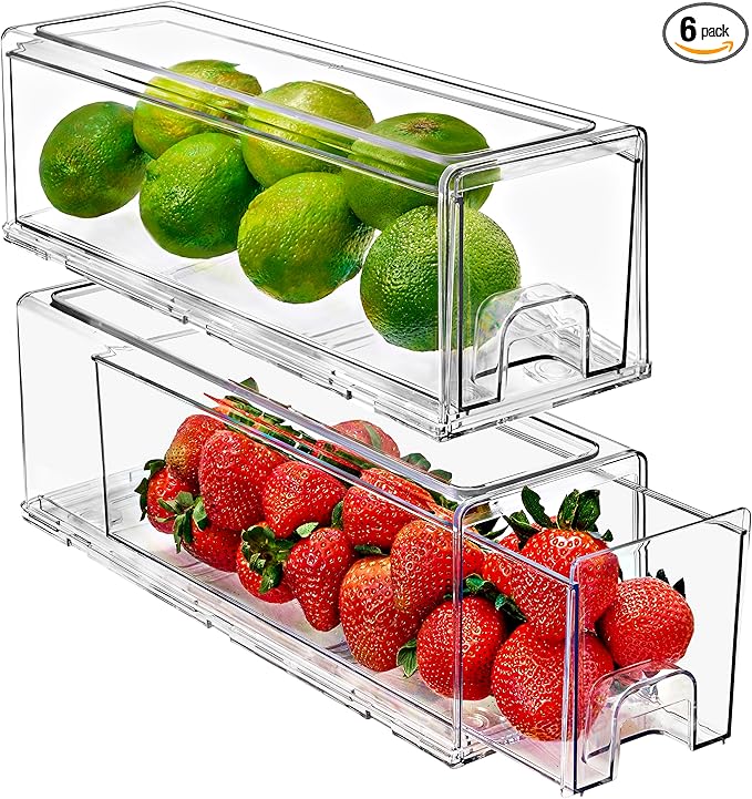 Sorbus Small Clear Acrylic Storage Drawers (2 Pack) - Stackable Plastic Organizer Bins for Fridge, Freezer, Pantry, and Bathroom