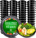 PrepNaturals Reusable Plastic Containers with Lids, 60 Pack, Black, Meal Prep Bowls, Lunch Containers, BPA, PVC and Phthalate Free, Microwave and Freezer Safe | Reusable BPA-Free Meal Prep Containers - Leak-Proof Lids, Microwave & Freezer Safe for Port...