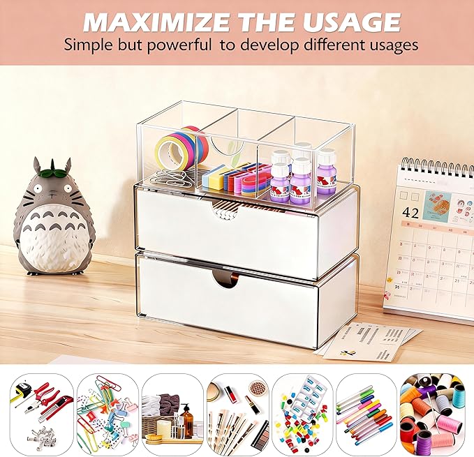 3 Tier Medicine Cabinet Organizer and Storage,Stackable Bathroom Medicine Organizer with Removable Dividers, Plastic Vanity Storage,White