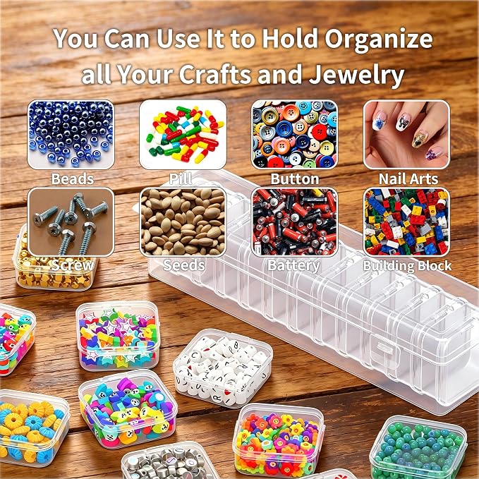 Bead Organizer Box, 13 Pcs Compartments Clear Plastic Storage Containers Set for Bracelet Making DIY, Jewelry, Small Parts