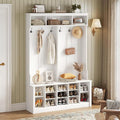 Wodeer Hall Tree with Bench and Shoe Storage, 53" Farmhouse 4-in-1 Mudroom Storage Organizer with Coat Rack, 6 Hooks, 12 Shoe Cubbies, Adjustable Shelf, for Entryway, Hallway, Living Room, White