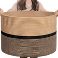CHICVITA XXL Cotton Rope Woven Blanket Basket with Handles, Brown & Black | Extra large 22x22x14in storage basket doubles as clothes hamper. Decorative for living room, nursery