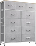 WLIVE Tall Dresser for Bedroom, Fabric Dressers Storage Tower, Dresser & Chest of Drawers Organizer Unit with 11 Drawers, Storage Cabinet, Hallway, Closets, Steel Frame, Wood Top, Light Grey