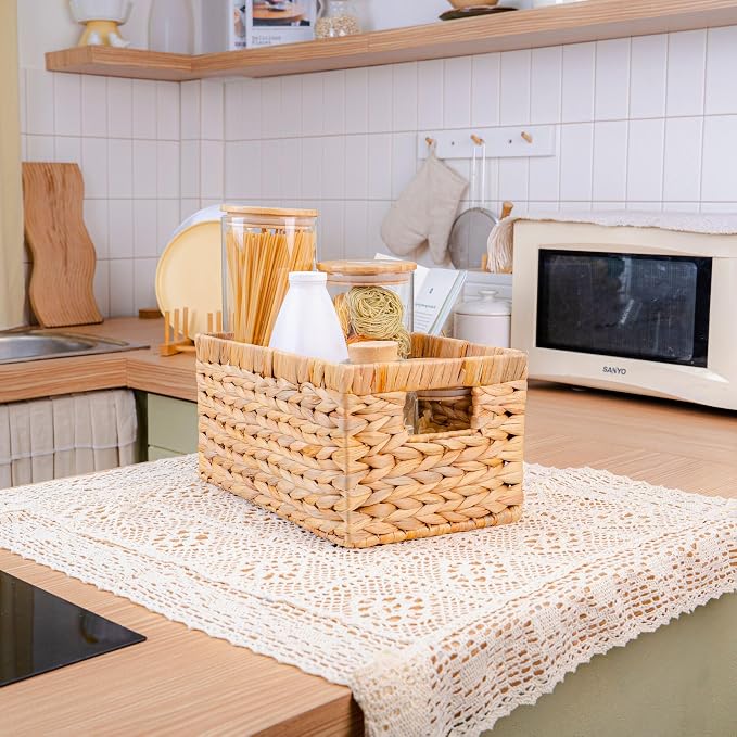 M4DECOR Set of 6 Water Hyacinth Storage Baskets – Wicker Storage Baskets for Shelves, Pantry Baskets for Organizing, Handwoven Wicker Baskets for Storage (Combo 2 Sets SML)