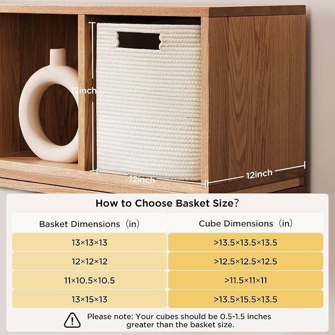 UBBCARE Set of 4 Storage Basket-12 X 12 X 12 in, Cotton Rope Basket for Shelves, Toys, Book, Cube Storage Bins with Handles, Woven Storage Baskets for Organizing, Mix-Brown